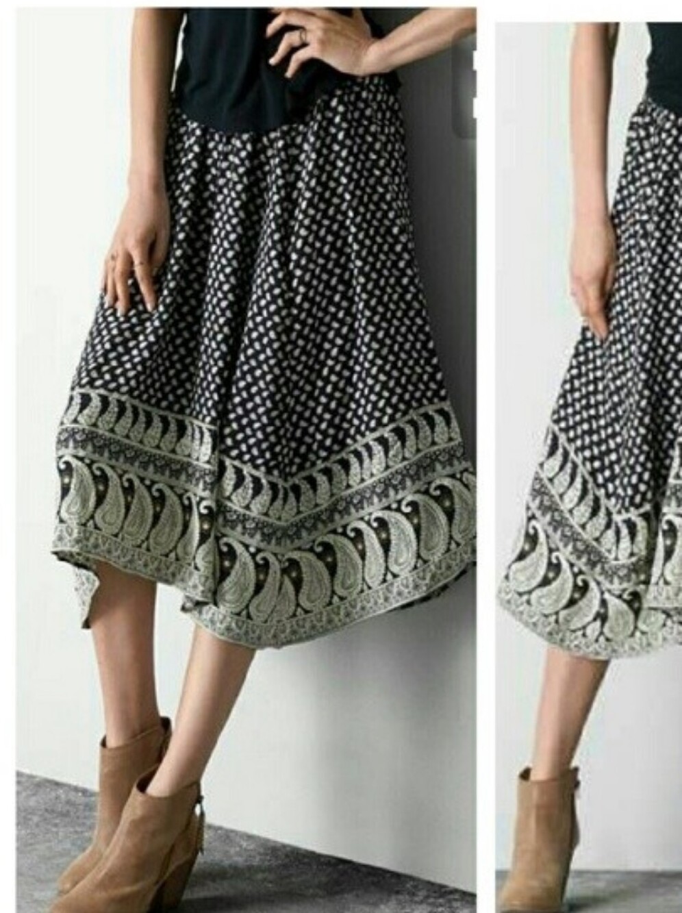 AMERICAN EAGLE OUTFITTERS   Women's asymmetrical  SKIRT midi Black Beige XS